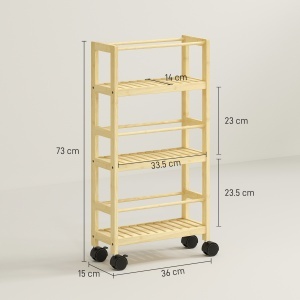 Cărucior de Baie cu 3 Niveluri cu Lamele și Roți 36x15x73 cm Culoare Lemn - Img 3