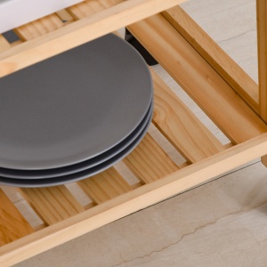 Carucior de bucatarie cu 4 nivele din MDF si lemn de pin cu 4 roti pivotante, 40x30x76 cm, alb si maro - Img 9