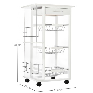 Carucior de Bucatarie cu Economisire de Spatiu din Lemn Alb cu 4 Roti 3 Cosuri Detasabile - Img 3
