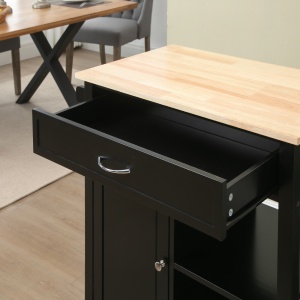 Carucior de Bucatarie din Lemn cu Sertar, Dulapior si Etajere cu Roti, 83x45x88cm, Negru - Img 9