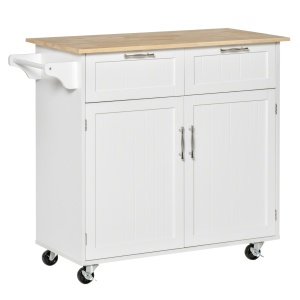 Carucior de Bucatarie Multifunctional cu 2 Sertare, Dulap si 4 Roti, 104x46x91cm - Alb - Img 1