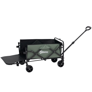 Cărucior de Grădină de 72L Pliabil cu Panou Deschis, din Oțel și Poliester, 114x46x65-92 cm, Verde