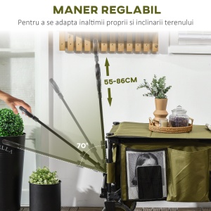 Carucior de gradina pliabil cu roti, Carucior de camping pliabil cu placa pliabila, Carucior utilitar pentru exterior cu cadru din otel si material Oxford, verde - Img 4