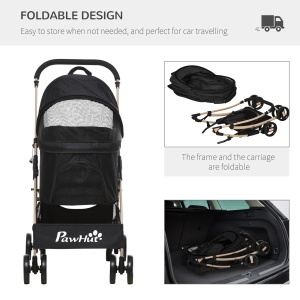 Carucior Detasabil pentru Animale de Companie, Carucior de Calatorie 3 in 1 pentru Caini si Pisici, Geanta de Transport Pliabila cu Roti Universale cu Frana, Copertina Cos de Depozitare, Negru - Img 6
