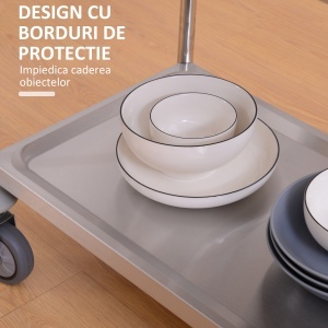 Carucior Pentru Bauturi Racoritoare de Bucatarie 2 Rafturi in Otel Inox 71x41x81cm - Img 6