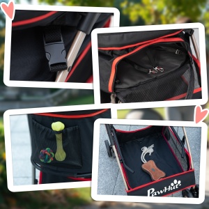Cărucior pentru Câini Pliabil și Convertibil în Geantă de Transport cu 2 Lese și Pernă, 82x49.5x98 cm, Roșu - Img 8