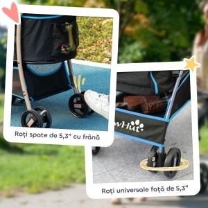 Cărucior pentru Câini Pliabil și Convertibil în Geantă de Transport cu 2 Lese și Pernă, 82x49.5x98 cm, Albastru - Img 7