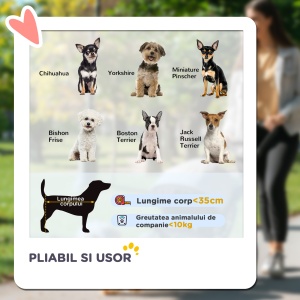 Carucior pentru Caini Talie Mini 75x46x94cm Rosu |Aosom RO - Img 4