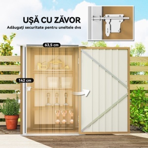 Căsuță de Grădină 0.92m² din Oțel Galvanizat, Depozit pentru Unelte cu Ușă Blocabilă, Acoperiș Înclinat, 100x104x160 cm, Galben - Img 5