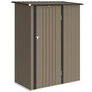 Căsuță de Grădină 1.07m² din Oțel Zincat, Depozit pentru Unelte cu Ușă Blocabilă, Acoperiș Înclinat, 142x86x189 cm, Maro