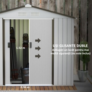 Casuta Gradina Otel Alb 213×130×185 cm – Cu Usi Glisante - Img 6