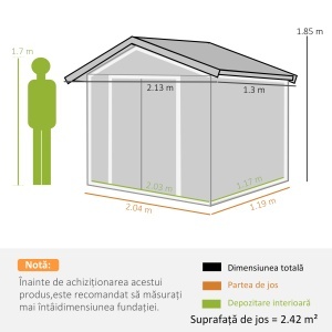 Casuta pentru Grădină pentru Ustensile din Lamieră de Oțel, 213x127x185cm - Img 3