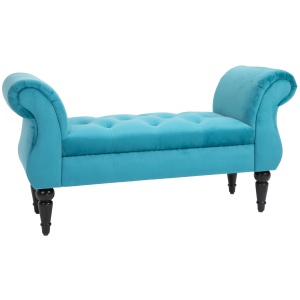 Chaise Captusita Stil Vintage cu Cotiere Tapitate si Cadru din Lemn, Albastru deschis 117x40x58Hcm - Img 1