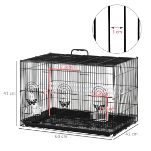 Colivie pentru Păsări cu 2 Stinghii, 3 Intrări, Tavă și 2 Recipiente pentru Hrană, 60x41x41 cm, Negru - Img 3