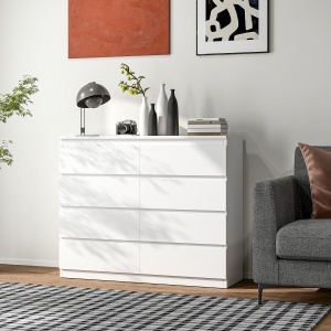 Comodă 8 Sertare cu Mânere Canelate 120x39x100 cm Alb - Img 7