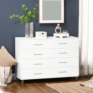 Comoda Alba 112×38,2×81 cm – 4 Sertare cu Detalii Metalice - Img 2