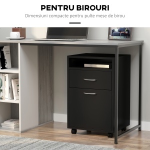 Comoda Birou Neagra – 2 Sertare & 4 Roti Pivotante - Img 5