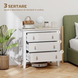 Comodă cu 3 Sertare și Mânere din Piele Ecologică Albă - Img 4