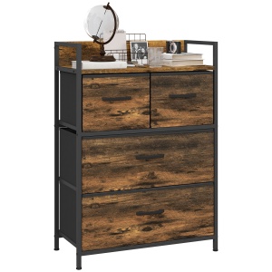 Comodă cu 4 Sertare Detaşabile, Pliabile şi Raft de Depozitare, 60x29x85 cm, Maro şi Negru - Img 1