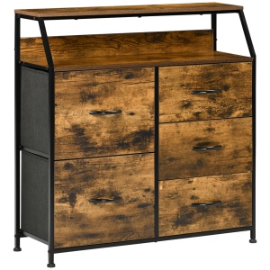 Comodă cu 5 Sertare Pliabile din Material Textil, Dulap Multifuncțional în Stil Industrial, 83,5x29x87 cm, Maro - Img 1