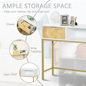 comoda din lemn, 80 x 30 x 80.5 cm, alb si auriu - Img 4