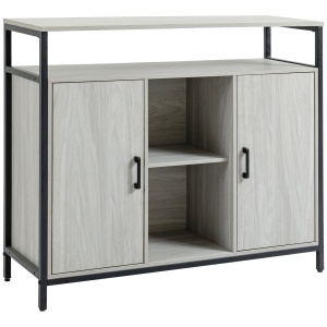 Comoda moderna din lemn cu rafturi, 100x34x87.2cm, gri deschis - Img 1