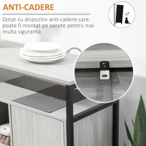 Comoda moderna din lemn cu rafturi, 100x34x87.2cm, gri deschis - Img 6