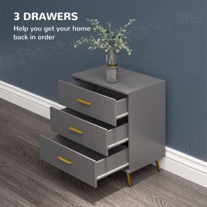 Comodă pentru Dormitor, Dulap Modern cu 3 Sertare, Sertar de Depozitare cu Picioare din Aluminiu, 60x40x71.5 cm, Gri Închis - Img 4