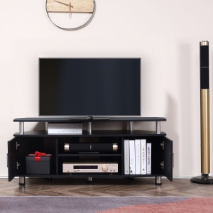 Comoda TV cu 2 compartimente inchise raft blat benzi antiderapante negru - Img 9