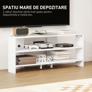 Comodă TV de Colț 47" max cu 2 Rafturi Deschise din Lemn Alb - Img 5