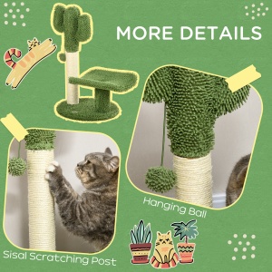 Copac in Forma de Cactus pentru Pisici de Interior Turn pentru Pisici cu Stalpi de Zgariat Pat pentru Pisici Minge de Jucarie Verde accesorii animale feline sala de gimnastica pisoi lounge mobila sufragerie - Img 6