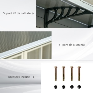 Copertina de Exterior din Policarbonat pentru Usi si Ferestre cu Kit de Montare 100x100x26cm - Maro - Img 5