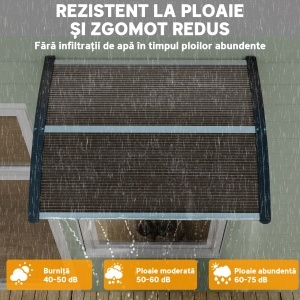Copertină de Exterior Impermeabilă și Anti-UV, din Policarbonat, Polipropilenă și Aluminiu, 75x100x23 cm, Maro și Negru - Img 5