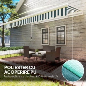 Copertină Retractabilă cu Braț Pliabil și Protecție UV, 395x 245 cm, Verde și Alb - Img 5