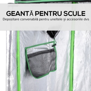 Cort Hidroponic pentru Cultivare din Oxford 600D cu 3 Prize de Aer Reglabile și Fereastră, 120x60x150 cm, Negru - Img 6