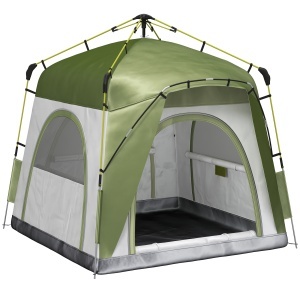 Cort pentru Camping cu 2 Locuri, Cort cu Ușă, 3 Ferestre cu Plasă și Geantă pentru Transport, 240x240x199 cm, Verde - Img 1