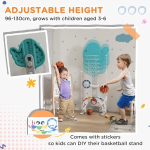 Coș de Baschet pentru Copii 5 în 1 cu Înălțime Reglabilă, Poartă de Fotbal și Golf, 46x51x134-152 cm, Multicolor - Img 6