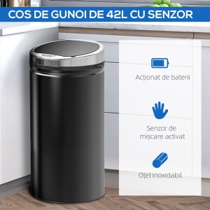 Coș de gunoi automat de 50L cu senzor infraroșu, din oțel și plastic, 30.5x30.5x81.5cm - Img 6