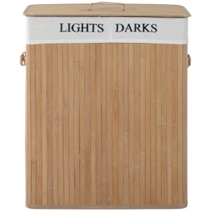 Cos de rufe din bambus cu capac si captuseala detasabila, natural, 52x32x63cm - Img 4
