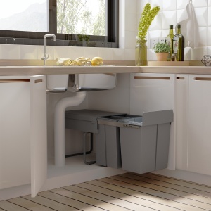 Cos Gunoi Ecologic 40L – 3 Compartimente Separate, Gri - Img 2