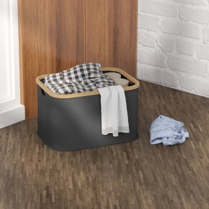 Coș Pliabil pentru Rufe de 36L cu Mânere, Coș pentru Rufe din Bambus și Poliester, 44,3x33,3x26,5 cm, Negru - Img 7