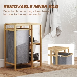 Cos Portabil Rufe cu Sac & Raft Bambus 50×32×70 cm – Gri - Img 5