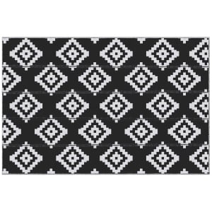 Covor de Exterior pentru Balcon și Terasă Reversibil cu Motiv Geometric, 2.74x1.82 m, Negru și Alb