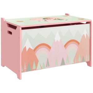 Cufăr de jucării pentru copii , ladă din lemn MDF cu capac și balama de siguranță, 60x37x39cm, de culoare roz - Img 1