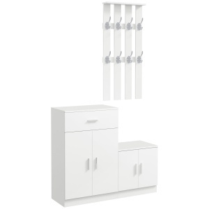 Cuier Hol Lemn Alb – 100×32×187 cm cu Dulap & Rafturi - Img 1