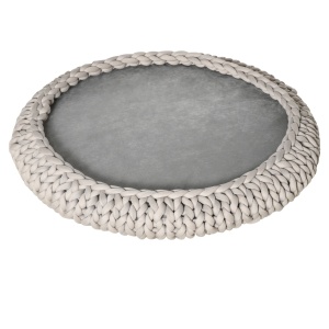Culcus pentru Caini si Pisici Rotund cu Margini Ridicate si Perna, Patut pentru Caini Capitonat Efect Catifea, Φ93x15cm, Gri