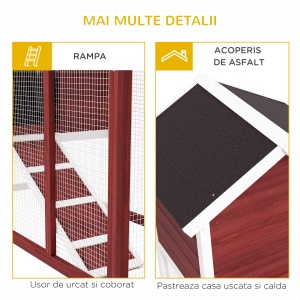 Cușcă de Exterior din Lemn cu Căsuță pentru Iepuri și Rampă, 122x62.6x92 cm, Maro și Alb - Img 7