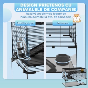 Cușcă Hamsteri de 23,5", Cușcă pentru Gerbili cu Bază din Sticlă pentru Hamsteri Mici, Negru - Img 5