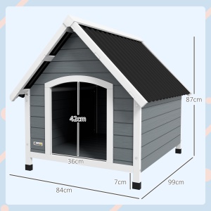 Cușcă pentru Câini, Casă din Lemn pentru Câini cu Podea Detașabilă, Adăpost pentru Animale de Companie cu Lemn Anticoroziv, 84x99x87 cm, Gri - Img 3