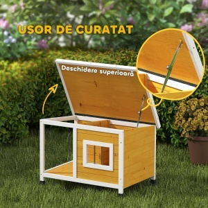 Cușcă pentru Câini de Exterior din Lemn cu Verandă Acoperită și Acoperiș Înclinat, 85.5x62x60 cm, Multicolor - Img 6